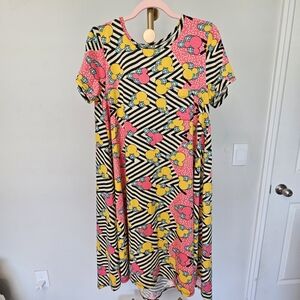 LuLaRoe Medium Carly Dress Retro Yellow Black Disney Mickey Mouse